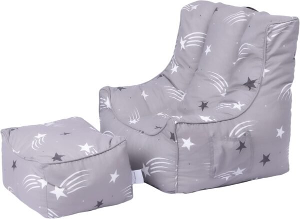 Kids Bean Bag Armchair Toddler Beanbag Chair with Footstool Printed Pouffes Indoor Pouf - Image 3